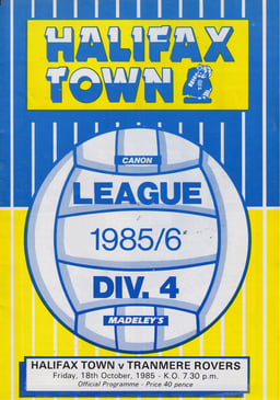 Halifax Town v Tranmere Rovers Match Programme 1985-10-18